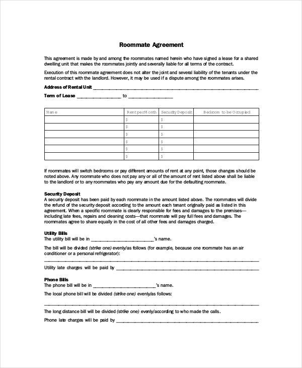 Roommate Agreement Template Free from kreuzfahrten-2018.info