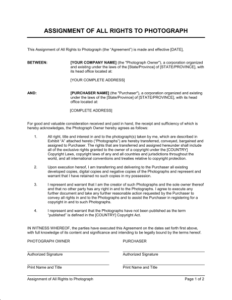 Photography Usage Agreement Business Template