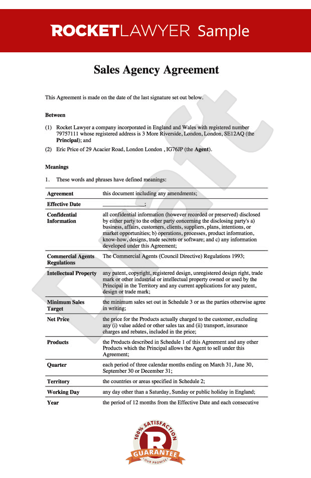 Sales Agency Agreement Sales Agency Contract Template