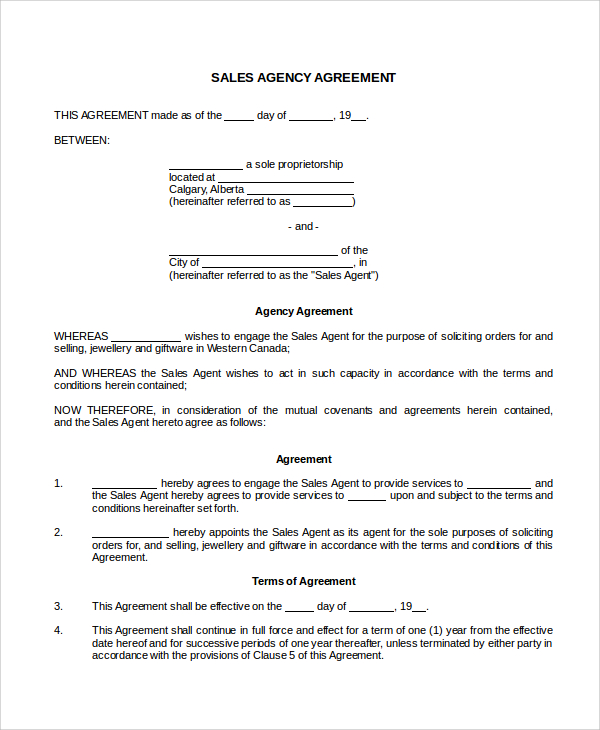 sales agency agreement template free sales agency agreement 