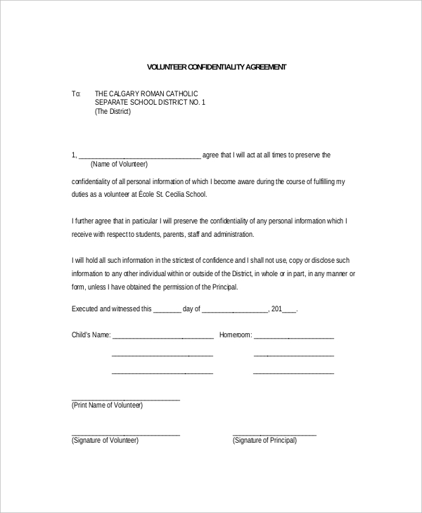 sample agreement template agreement forms templates volunteer 