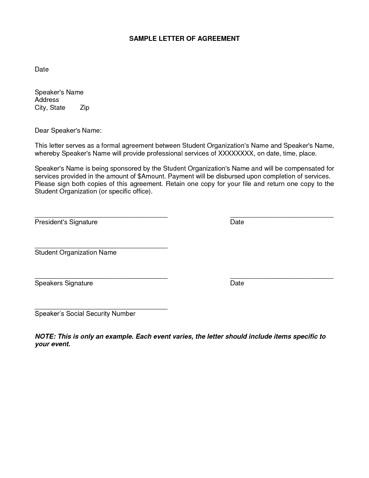 Letter Of Agreement Samples Template seeabruzzo letter of 