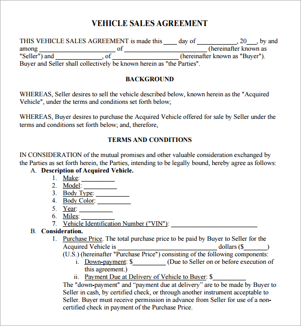 car agreement of sale template vehicle sale agreement template 