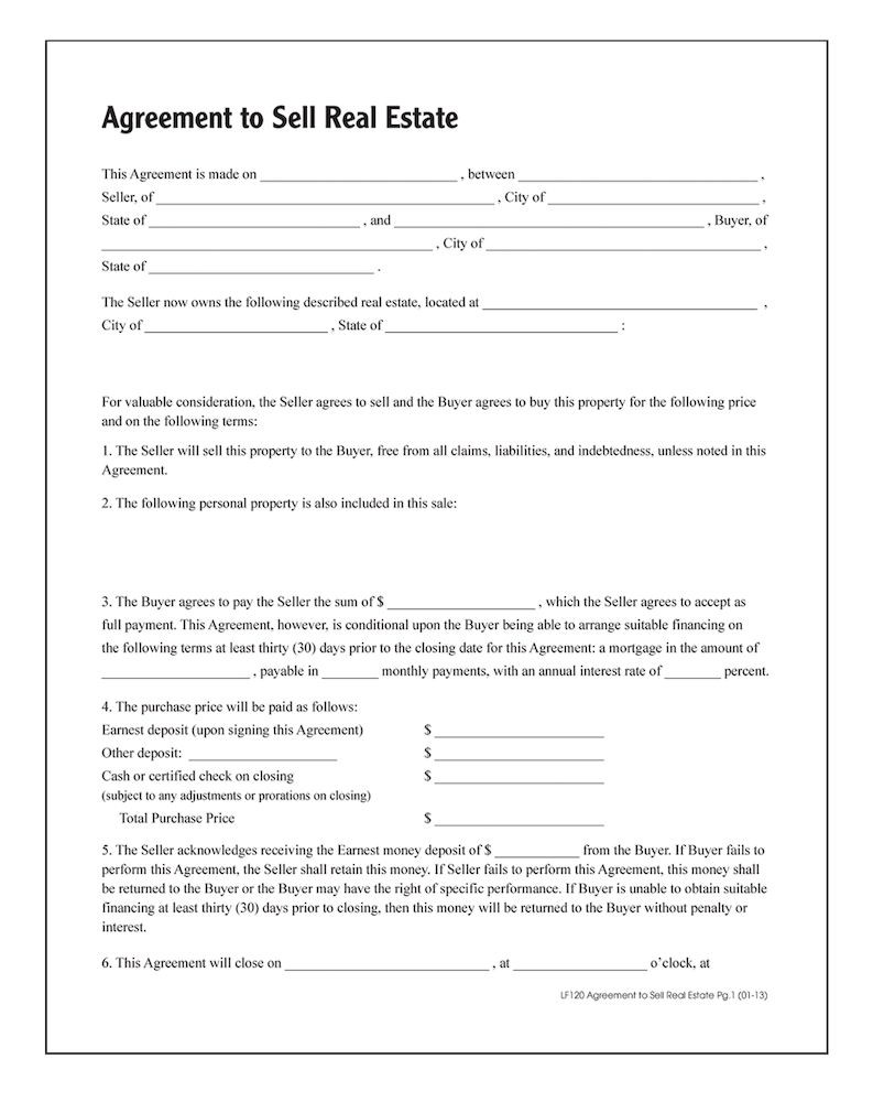 Adams Agreement To Sell Real Estate, Forms and Instructions