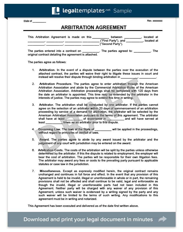 Arbitration Agreement Form | Create a Free Arbitration Agreement
