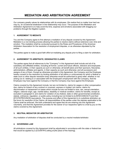 conflict resolution agreement template mediation and arbitration 
