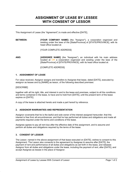 Agreement of Assignment of Lease, Sample Agreement of Assignment 