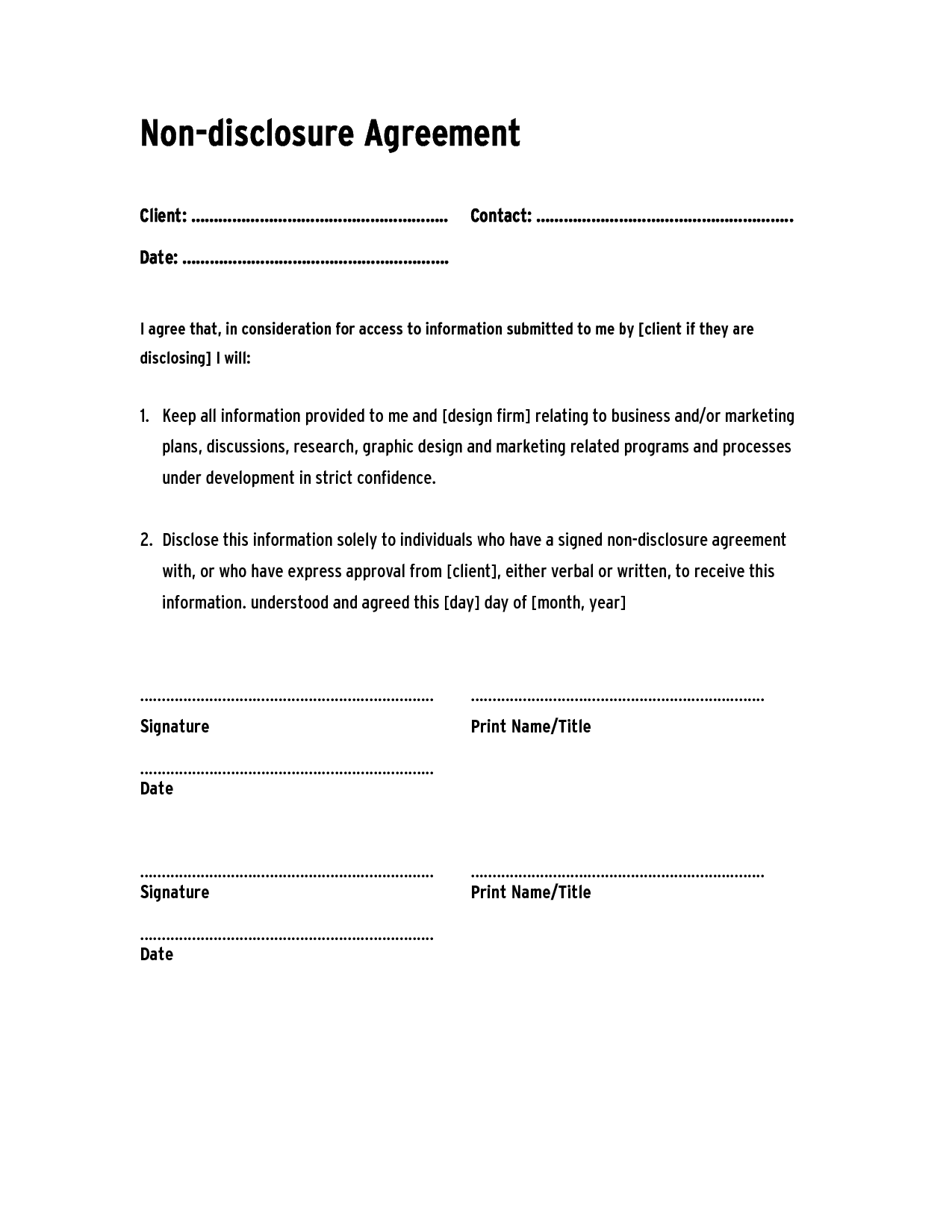non disclosure agreement template ,confidentiality agreement 