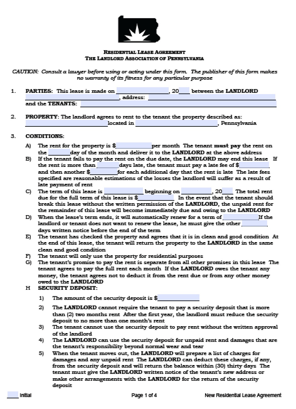 Printable Sample Residential Lease Form | Laywers Template Forms 