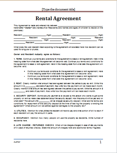 rental agreement template word document lease agreement word 