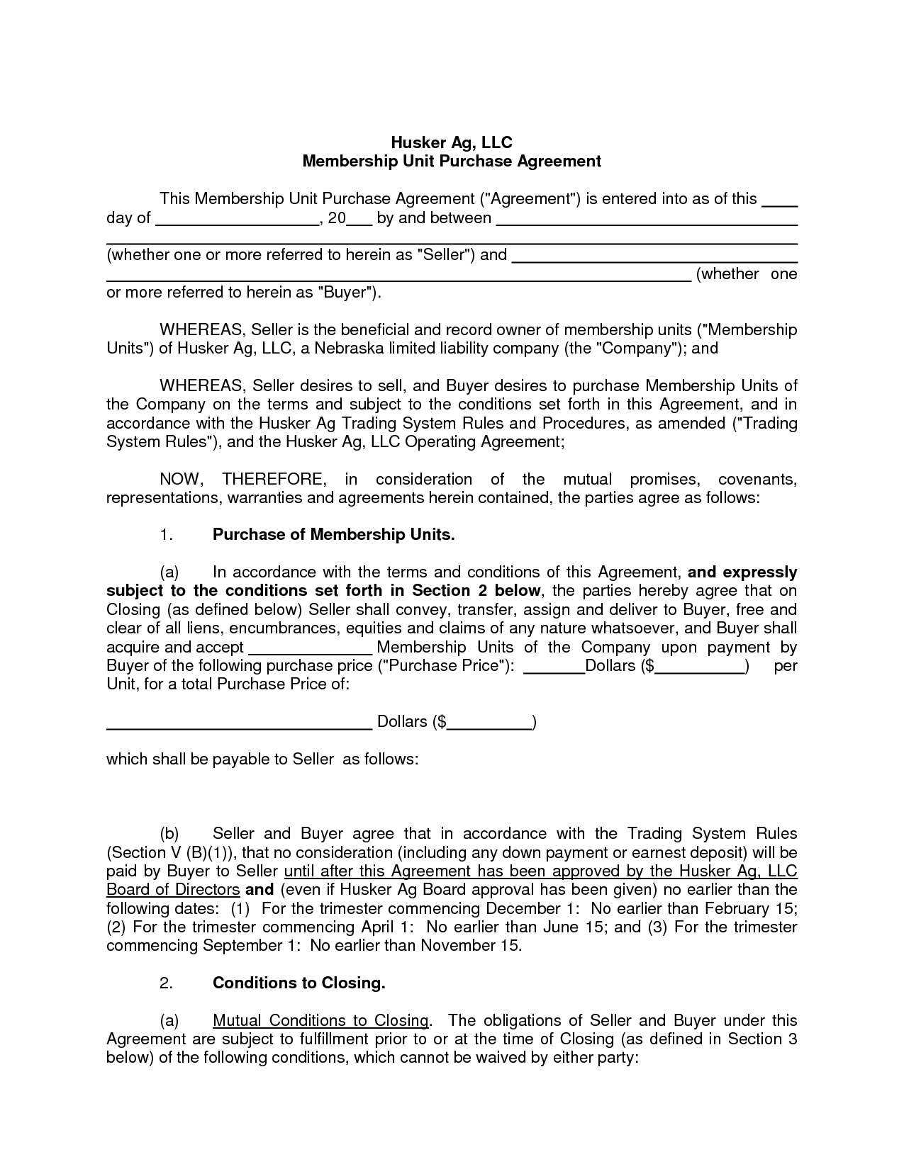 Sales Agreement Template Fresh Free Blank Purchase Agreement form 