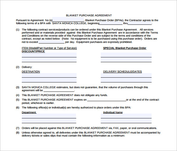 Blanket Purchase Order Agreement Template Schreibercrimewatch.org