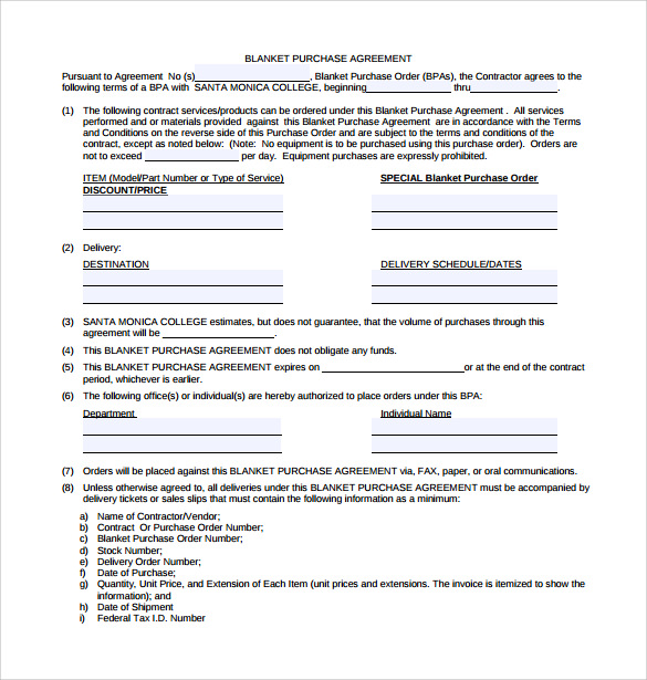 volume purchase agreement template blanket purchase order 