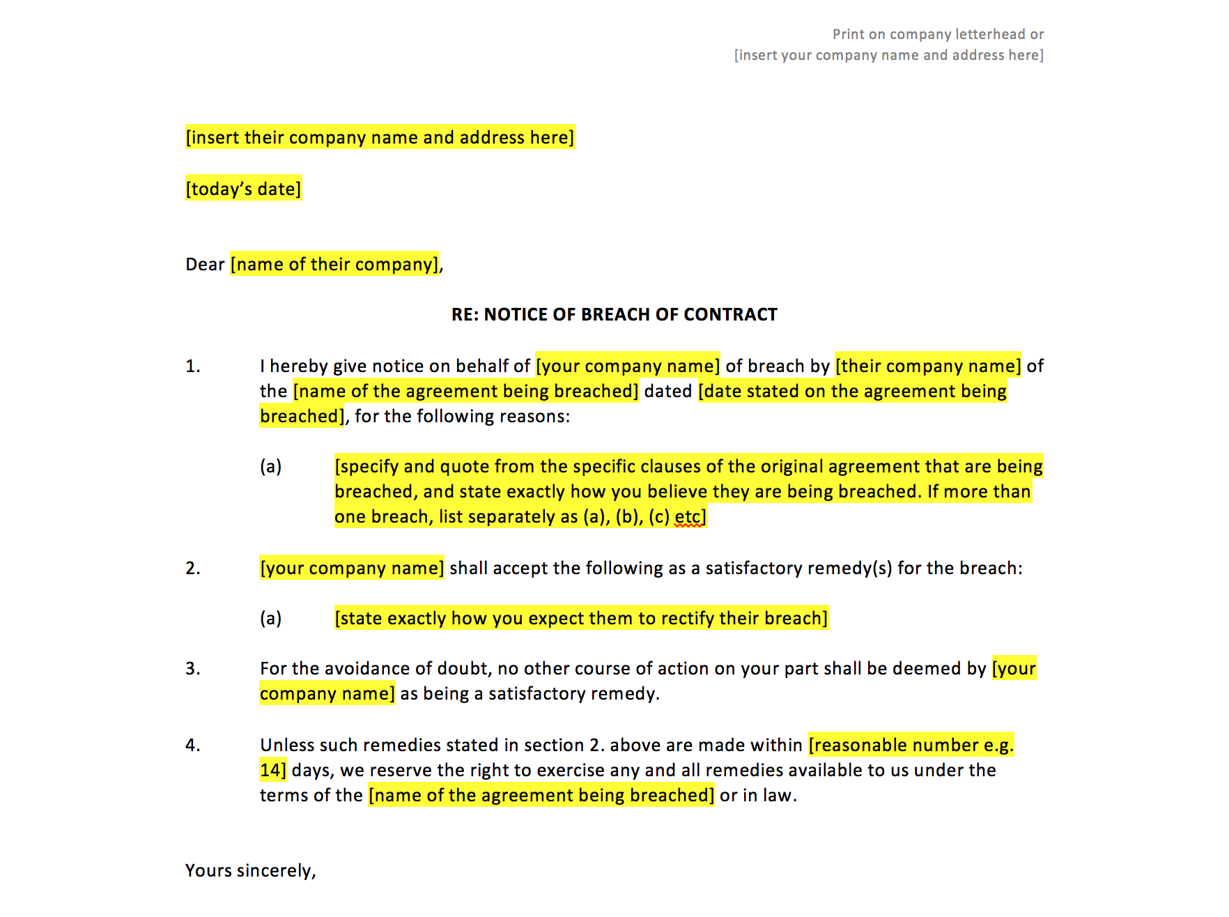 Breach Of Contract Letter Template 10 – el parga