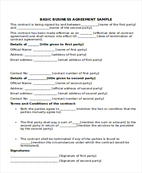Sample Of Business Agreement | Gratulfata