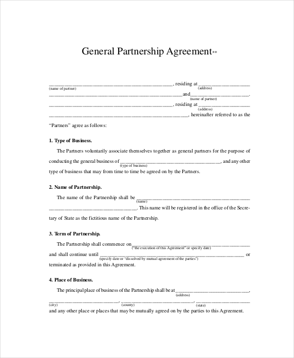 business agreement template template for business partnership 