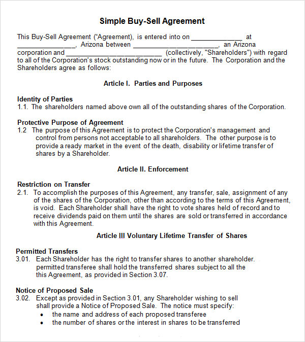 simple buy sell agreement template sample buy sell agreement 7 