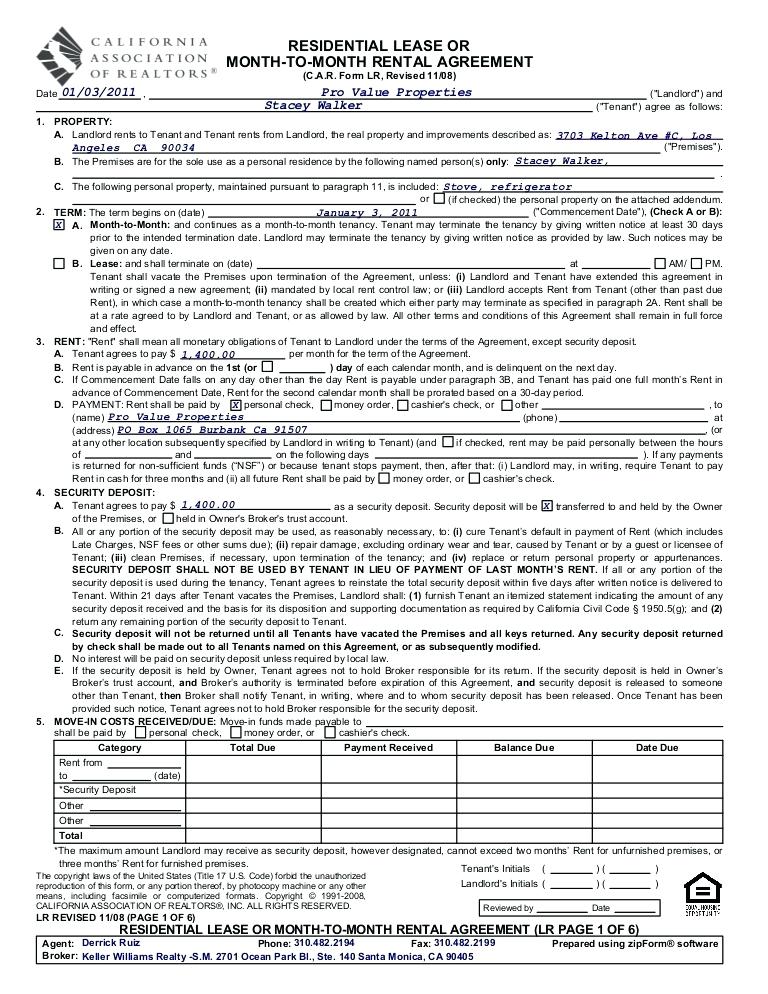 California Association Of Realtors C.a.r Lease Agreement Template 