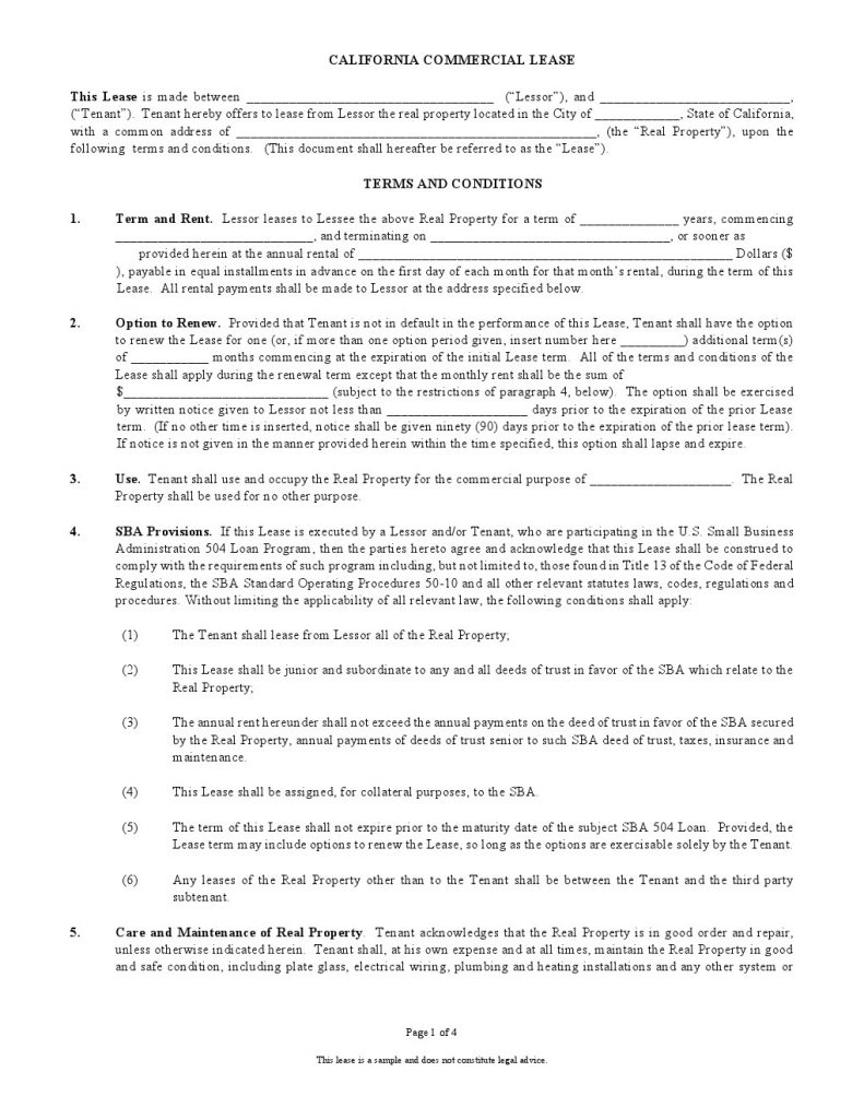 Free California Commercial Lease Agreement Template Word | PDF 