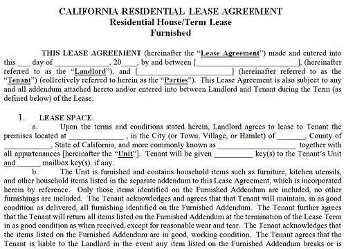 California Residential Lease Agreement Template Free 
