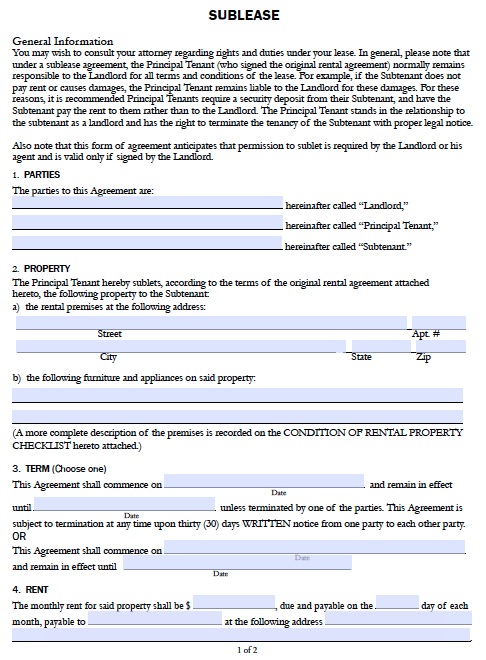 Free California Sublease Agreement Form – PDF Template