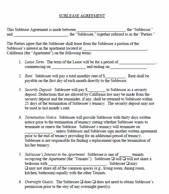 sublease agreement template california free printable sublease 
