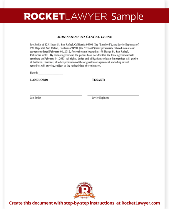 Cancel Lease Form Letter to Cancel Lease Agreement Sample