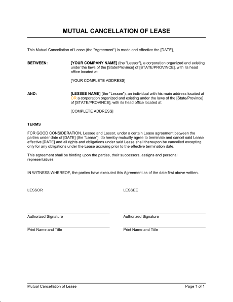 termination of lease agreement template mutual cancellation of 