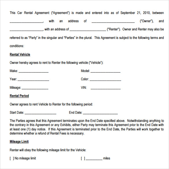car rental agreement template car rental agreement templates 6 