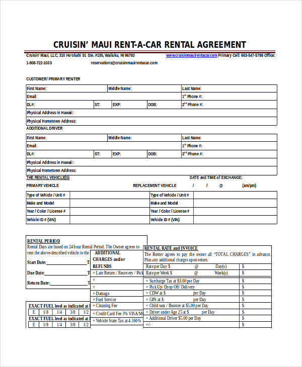 16+ Car Rental Agreement Templates – Free Sample, Example Format 