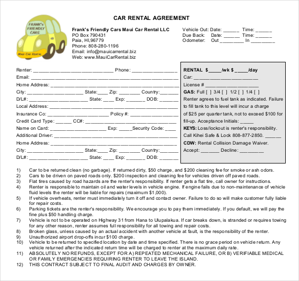 16+ Car Rental Agreement Templates – Free Sample, Example Format 