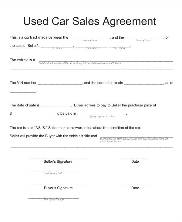 car sale agreement template ontario used car sale contract 