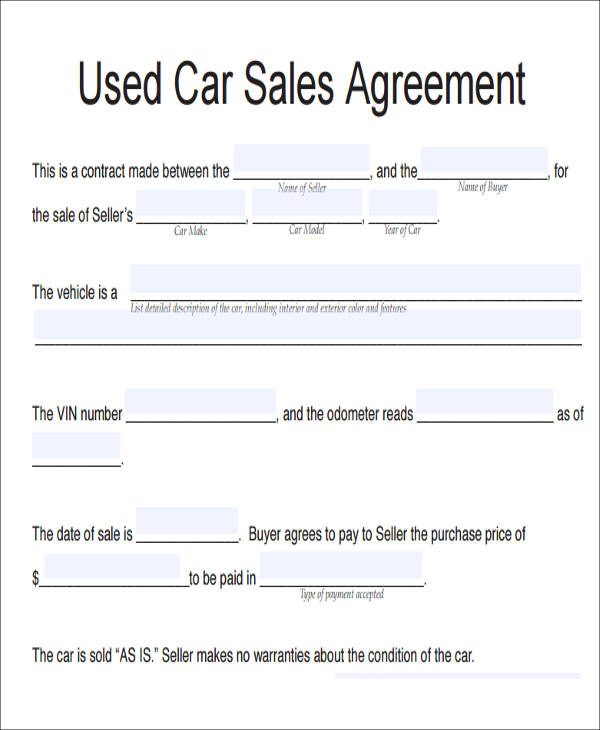 used car purchase agreement template used car sales agreement form 