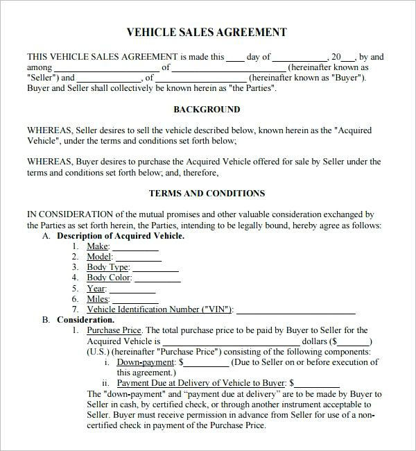car sale agreement template doc car sale agreement template for 