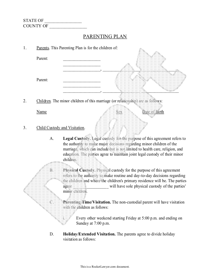 Parenting Plan Child Custody Agreement Template (with Sample 