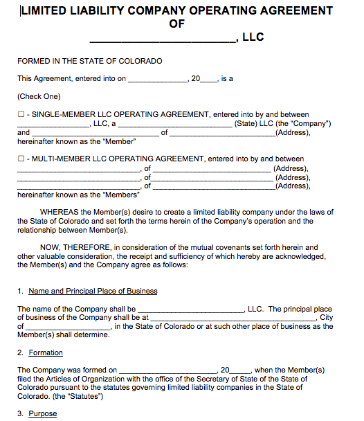 Free Colorado LLC Operating Agreement Template | PDF | Word |