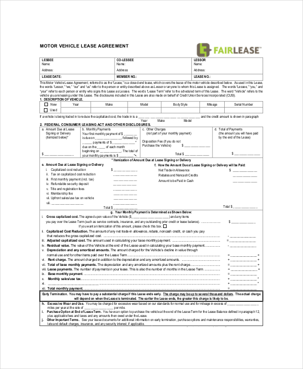 commercial vehicle lease agreement template commercial lease 