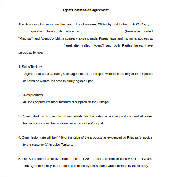 commision agreement template free commission agreement template 22 