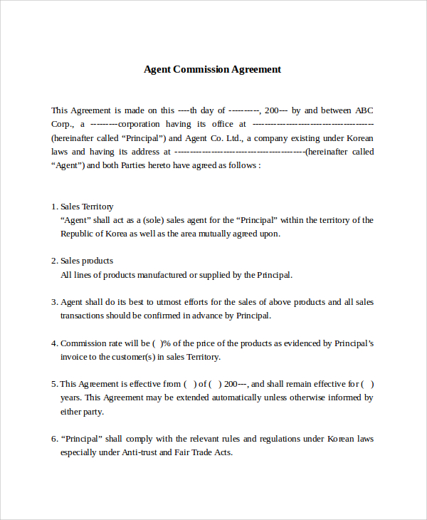 commission sales agreement template sample commission sales 