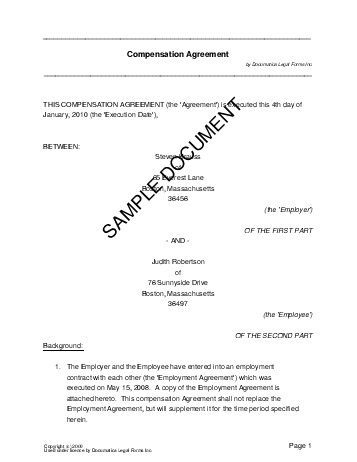 Compensation Agreement Template emsec.info