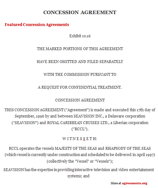 concession agreement template concession agreement sample 