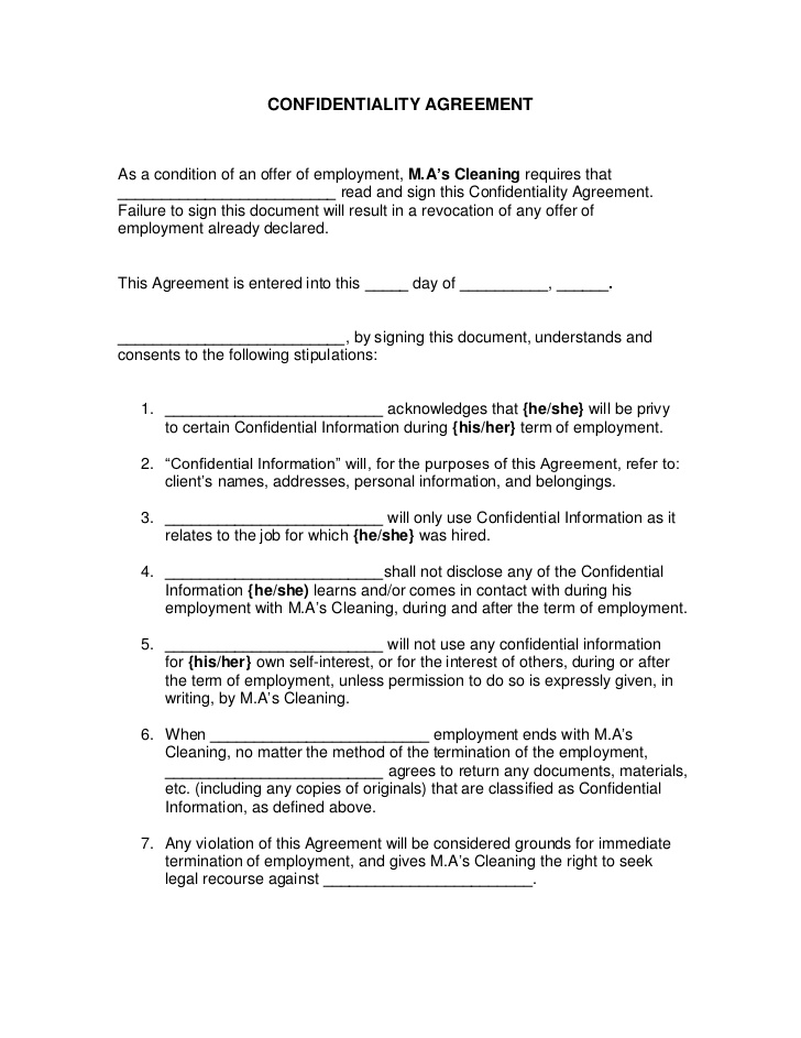 confidentiality agreement 1 