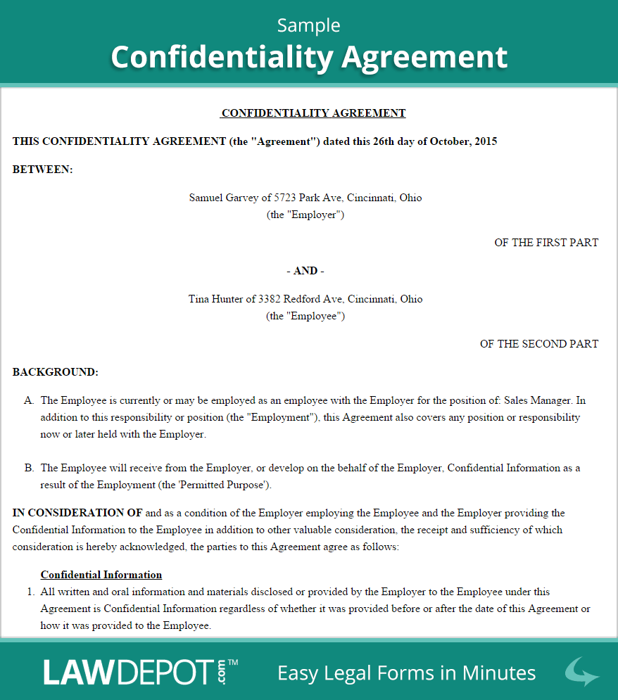 Confidentiality Agreement Form (US) | LawDepot