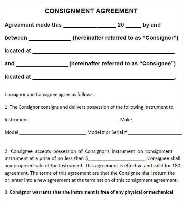 consignor agreement template consignment agreement 10 download 