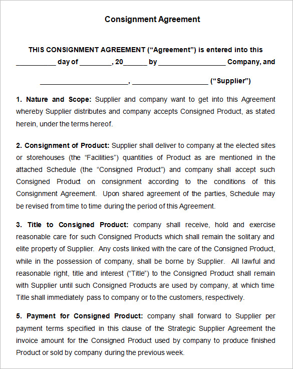 consignment inventory agreement template consignment contract 