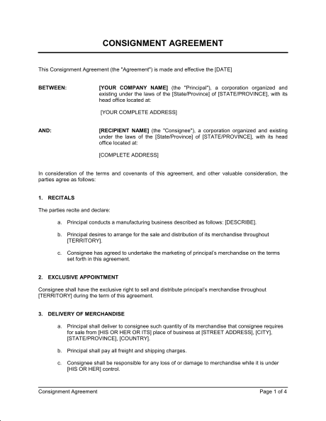 consignment agreement template consignment agreement template 