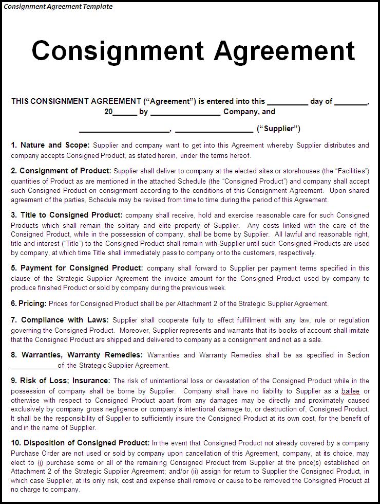 consignment agreement template free download consignment agreement 