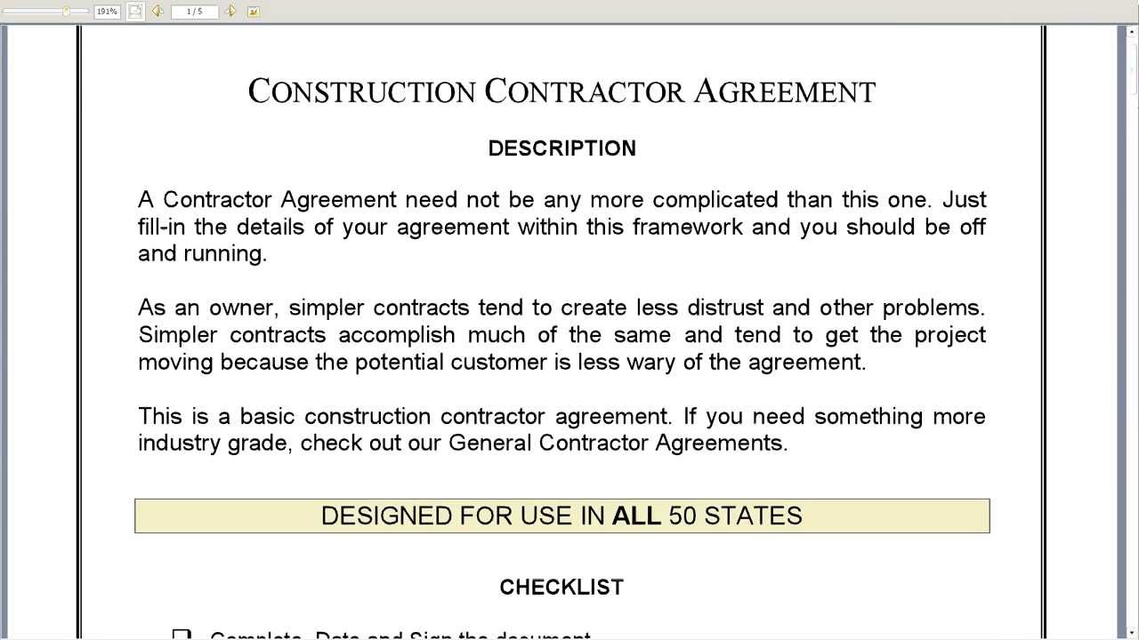 Construction Contractor Agreement YouTube