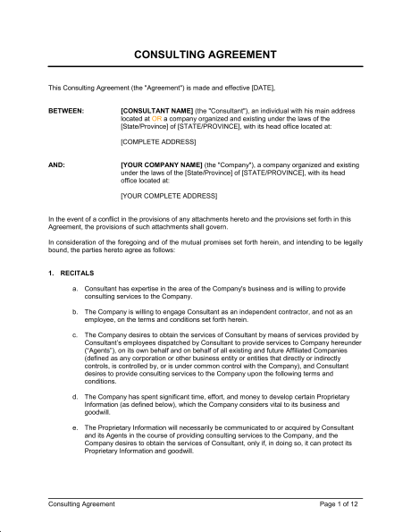 consulting contract agreement template consultant agreement 