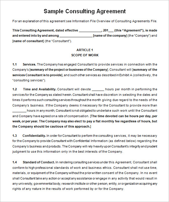 Sample Consulting Agreement Template Schreibercrimewatch.org